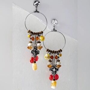 NWT Free People Lola Hoops Colorful Cross Beaded Earrings